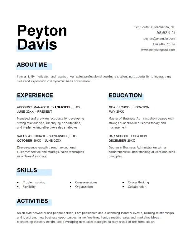 Stylish sales resume white modern simple