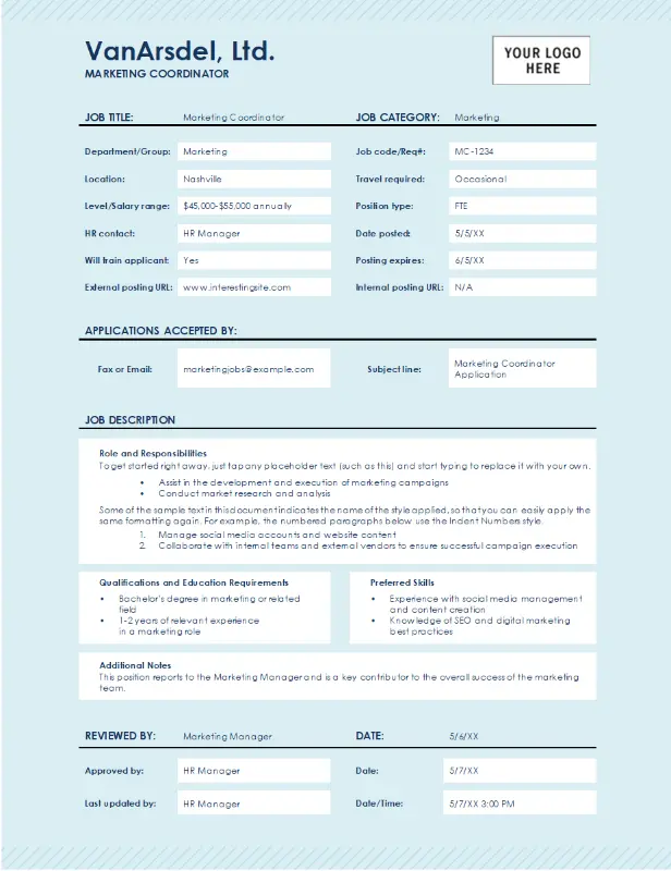 Job description form blue modern simple