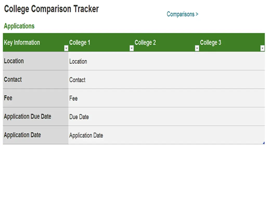 College comparison tracker green modern-simple