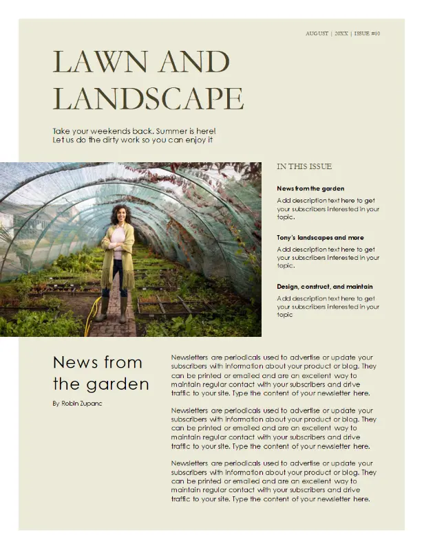 Landscaping newsletter green modern-simple