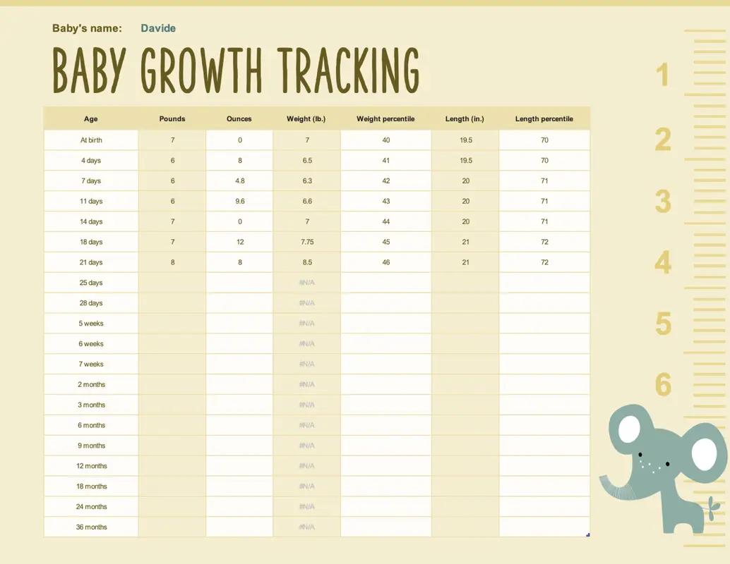 Baby growth chart yellow whimsical color block