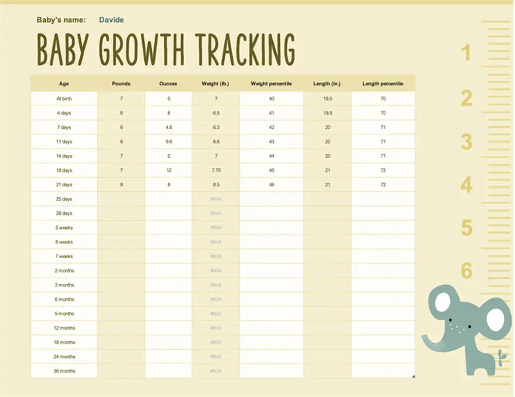 Baby growth chart yellow whimsical color block