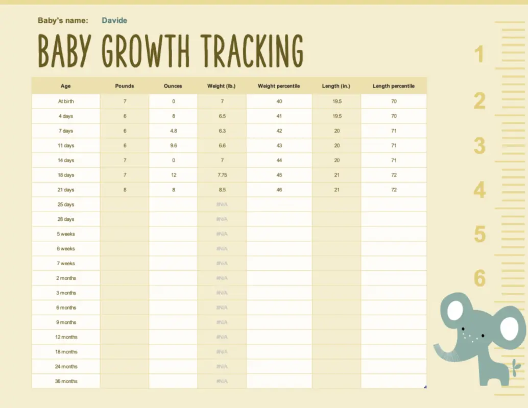 Baby growth chart yellow whimsical color block