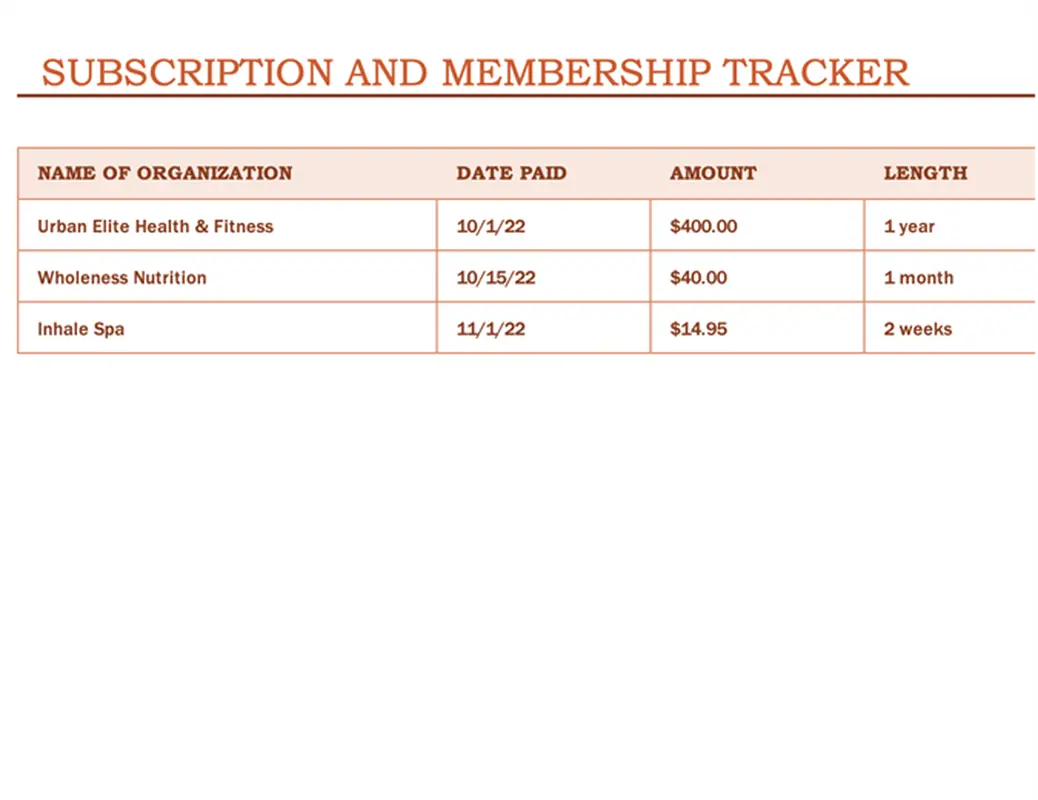 Subscription and membership tracker modern simple