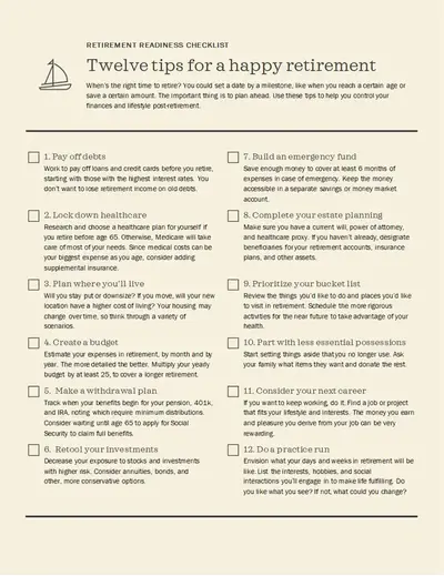 Retirement readiness checklist modern simple