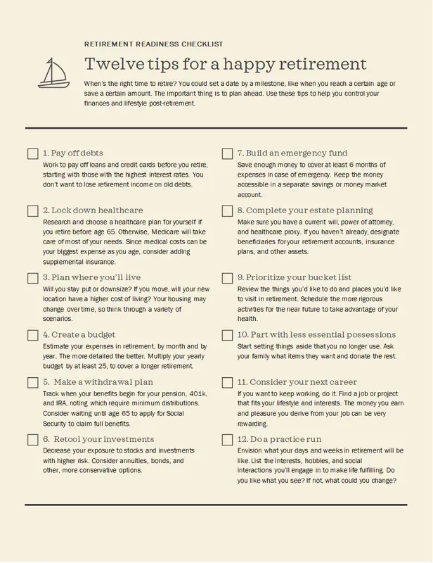 Retirement readiness checklist modern simple