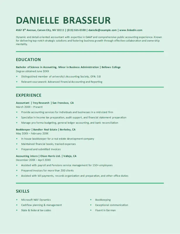 ATS stylish accounting resume green modern simple