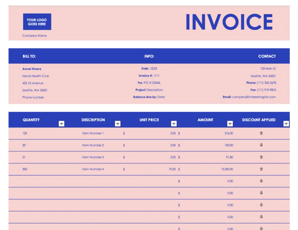 Small business sales invoice pink modern simple