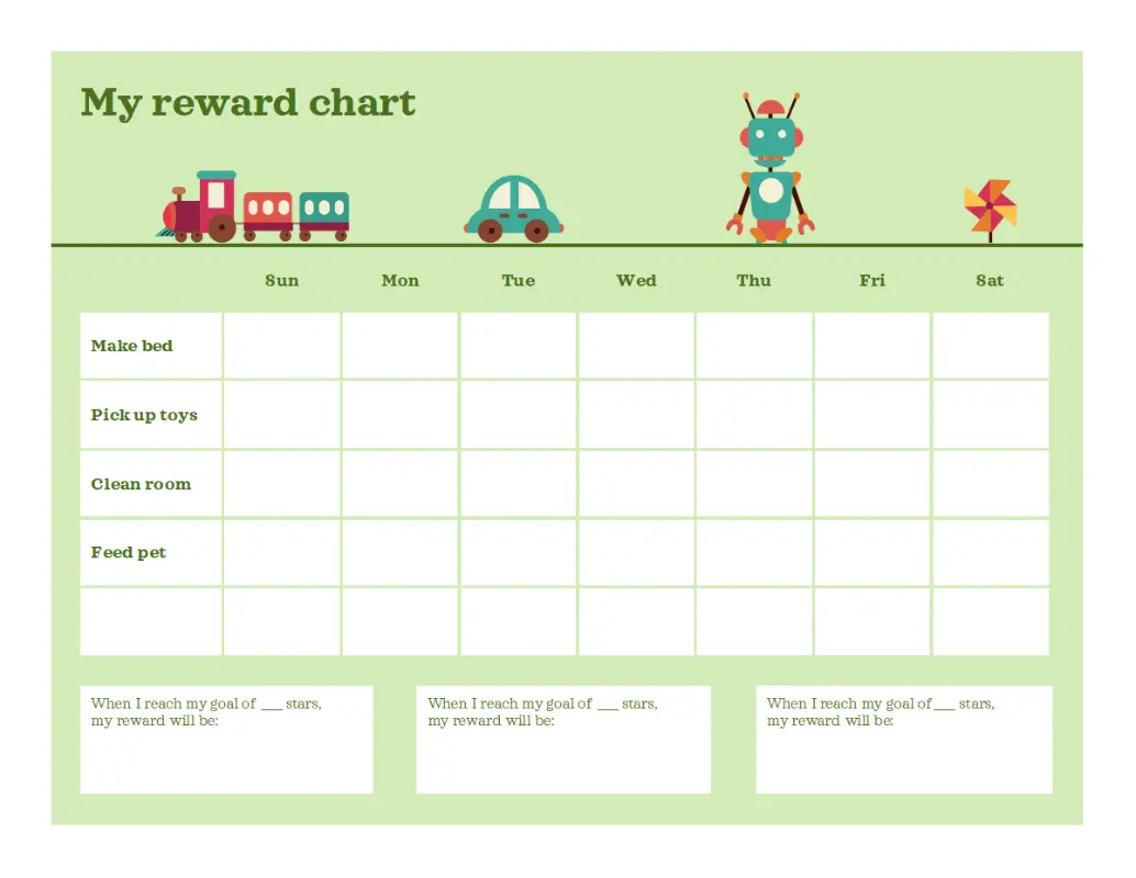 Monday to Friday reward chart modern simple