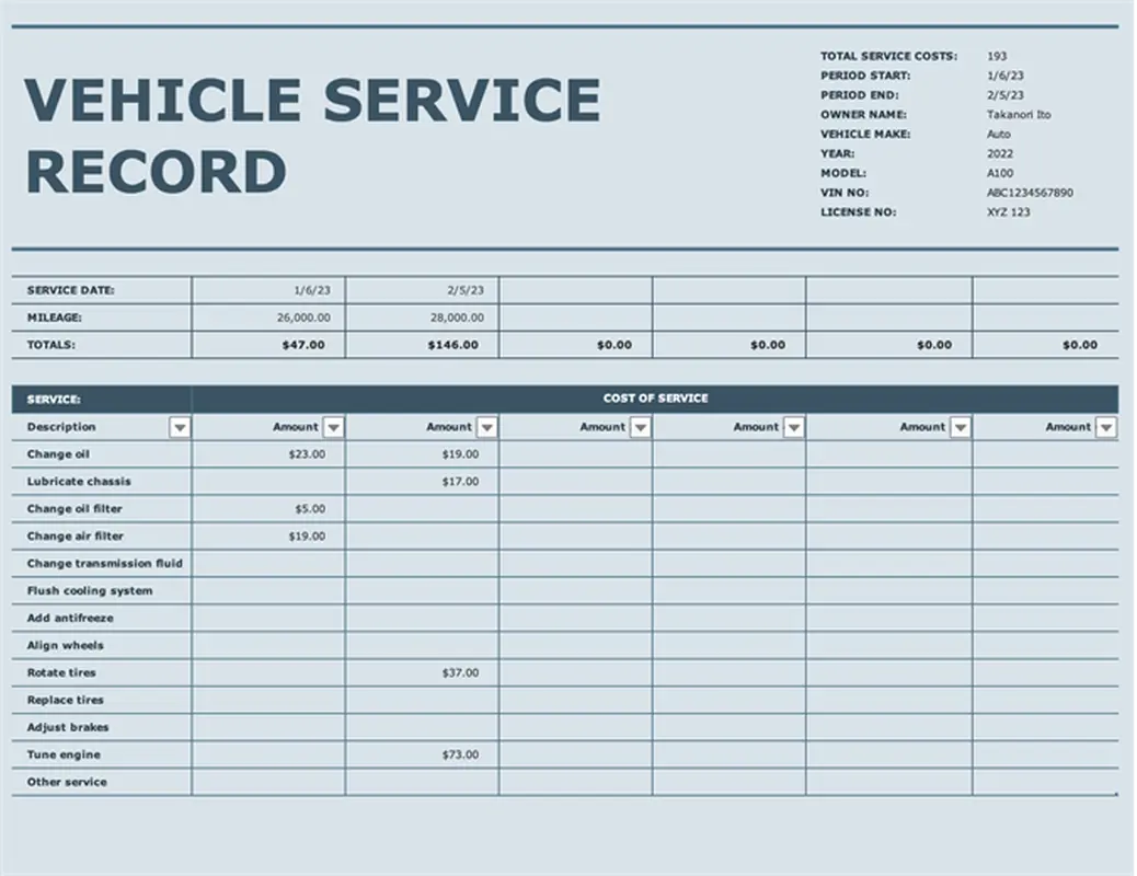 Vehicle service record modern simple