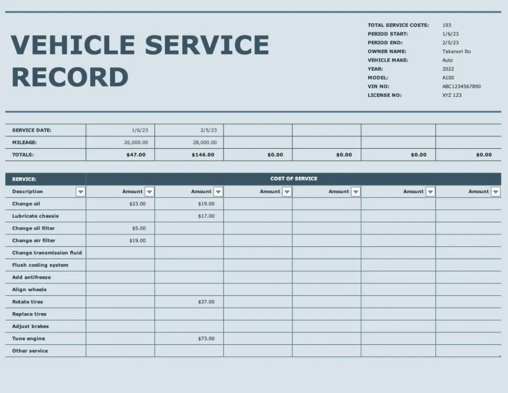 Vehicle service record blue modern simple