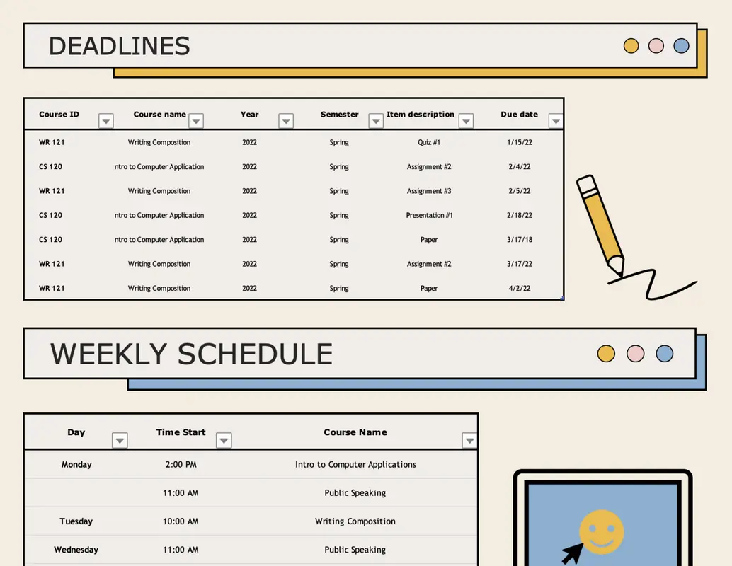 Semester calendar modern simple