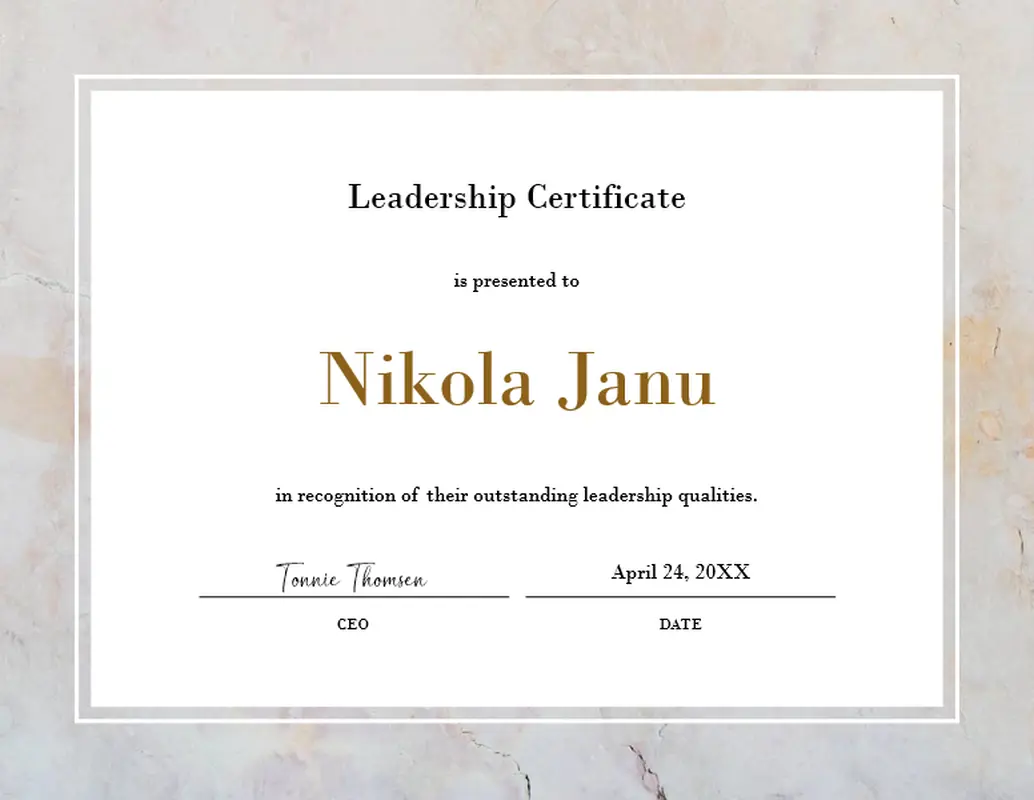 Outstanding leadership certificate