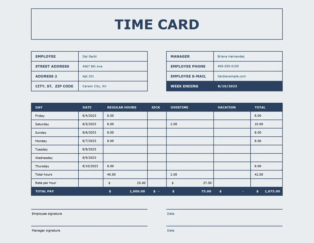 Time card blue modern simple