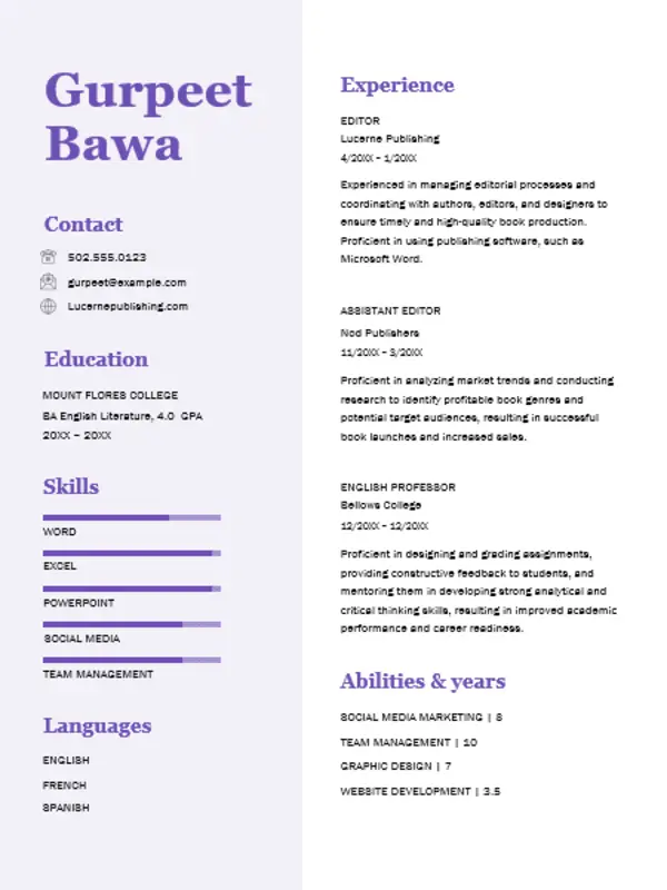 Classic orchid resume purple modern simple
