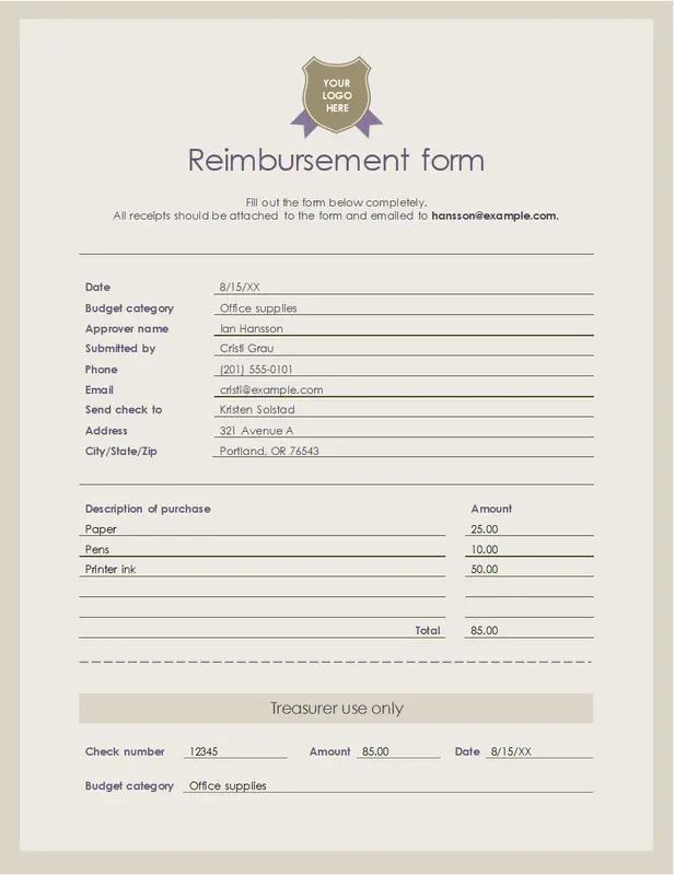 Reimbursement form brown modern simple