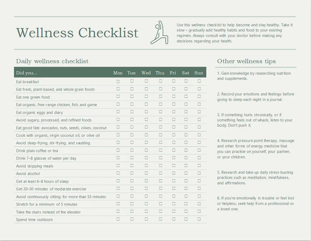 Wellness checklist modern simple