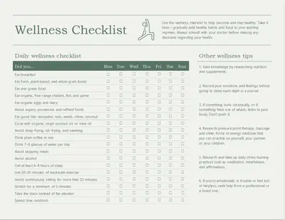 Wellness checklist modern simple