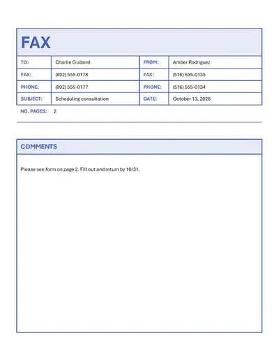 Bold fax cover blue modern simple