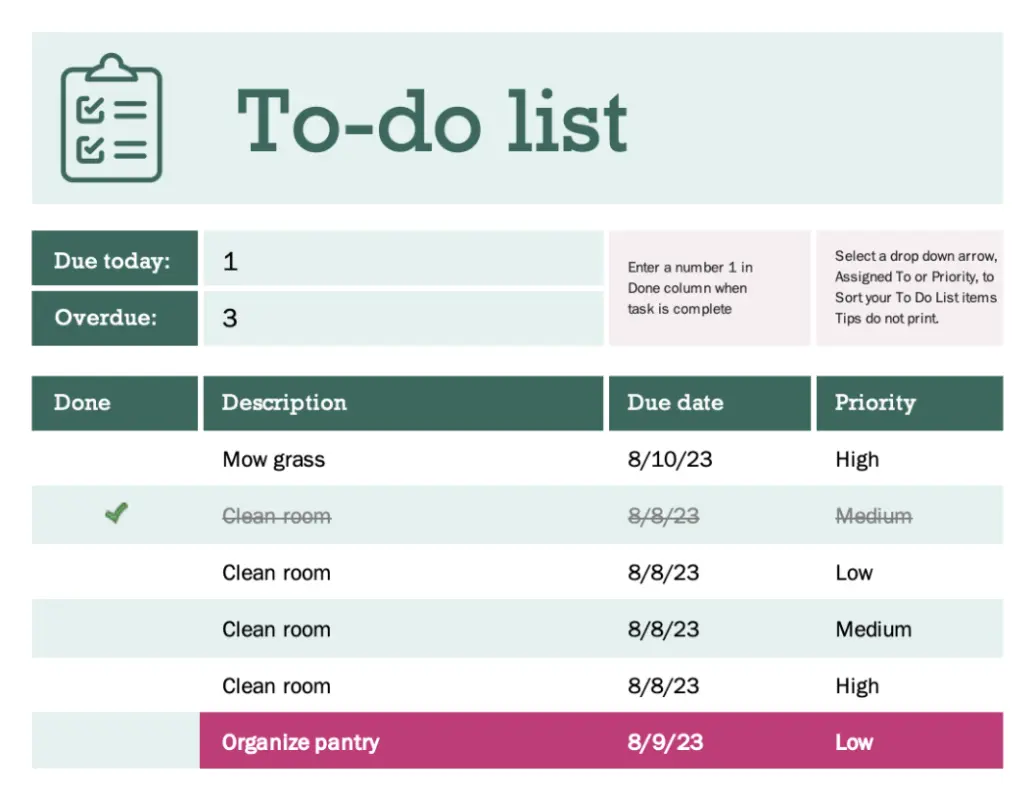 Household to-do list green modern simple