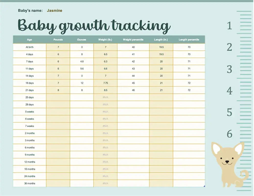 Baby growth tracker green whimsical color block