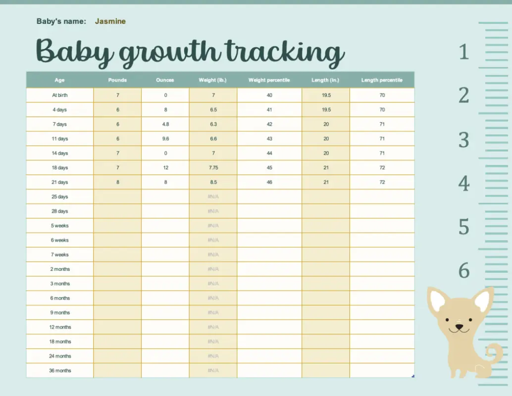 Baby growth tracker green whimsical color block