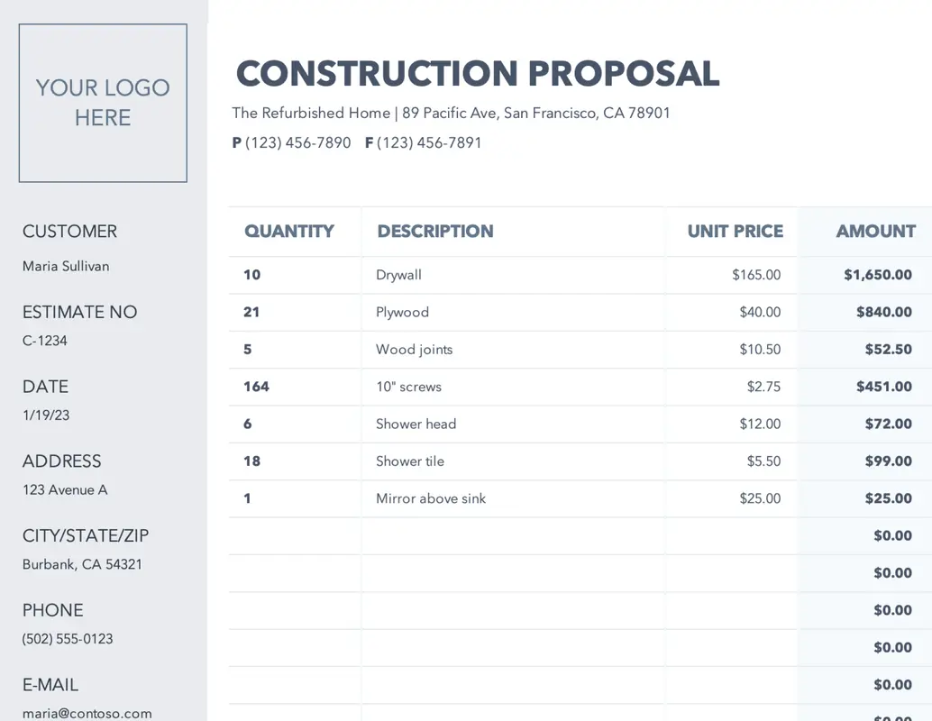 Construction proposal blue modern simple