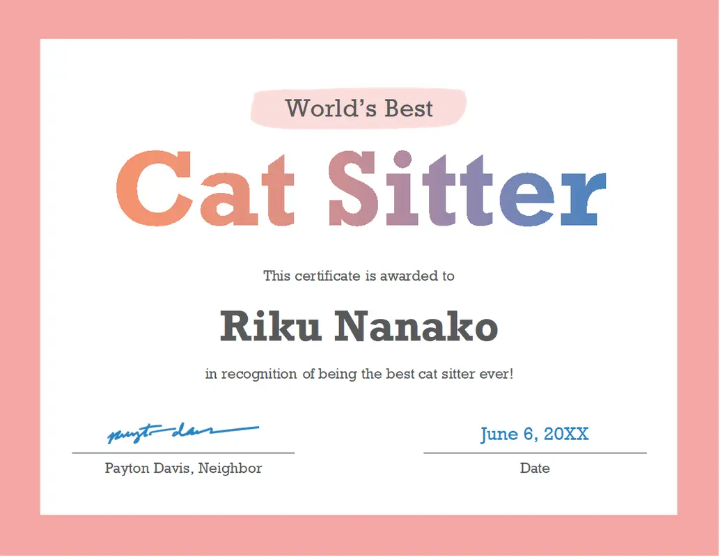 World's best award certificate pink modern-simple