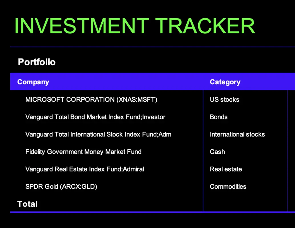 Investment tracker black modern simple