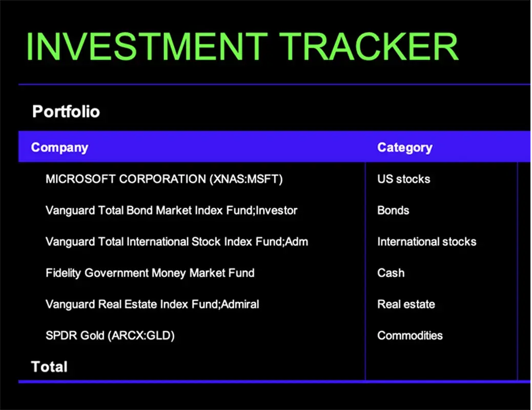 Investment tracker black modern simple