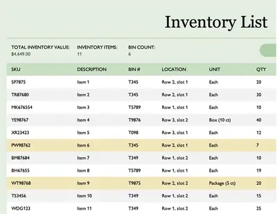 Inventory list accessibility guide green modern color block