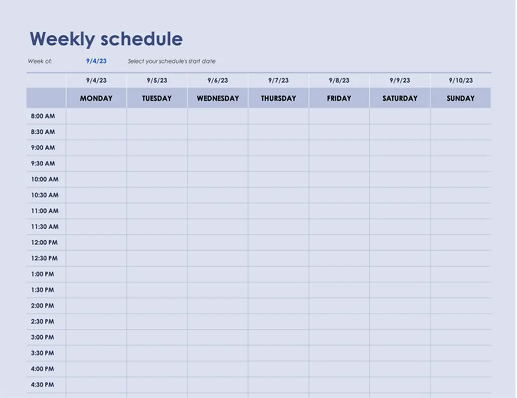 Simple weekly schedule modern simple