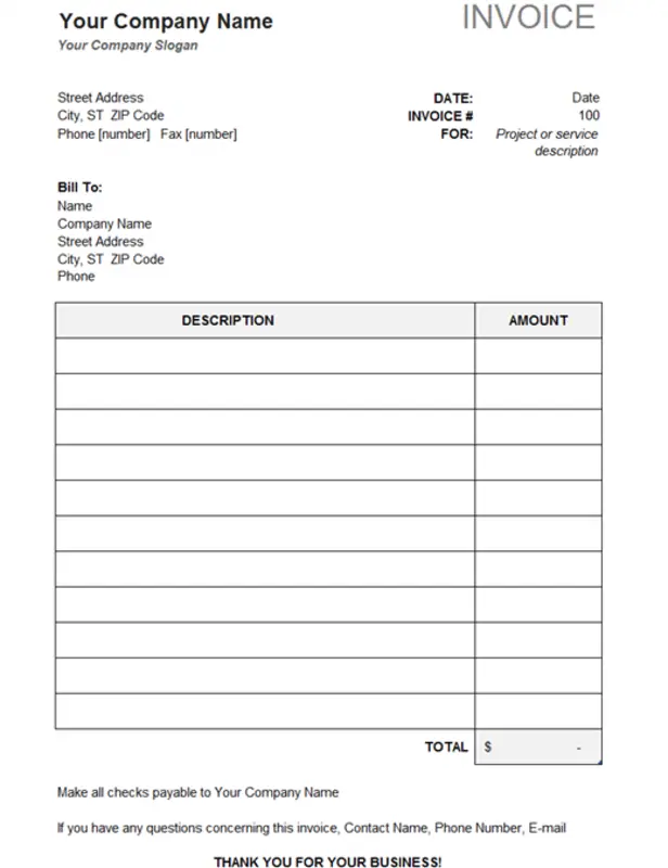 Simple invoice that calculates total blue modern simple