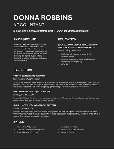 ATS finance resume black modern-simple