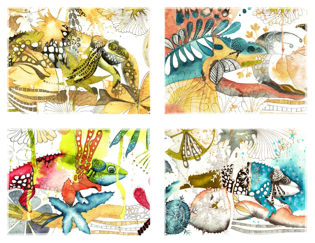 Chameleon postcards whimsical-color-block