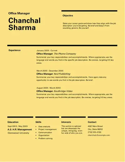 Swiss design resume yellow modern simple