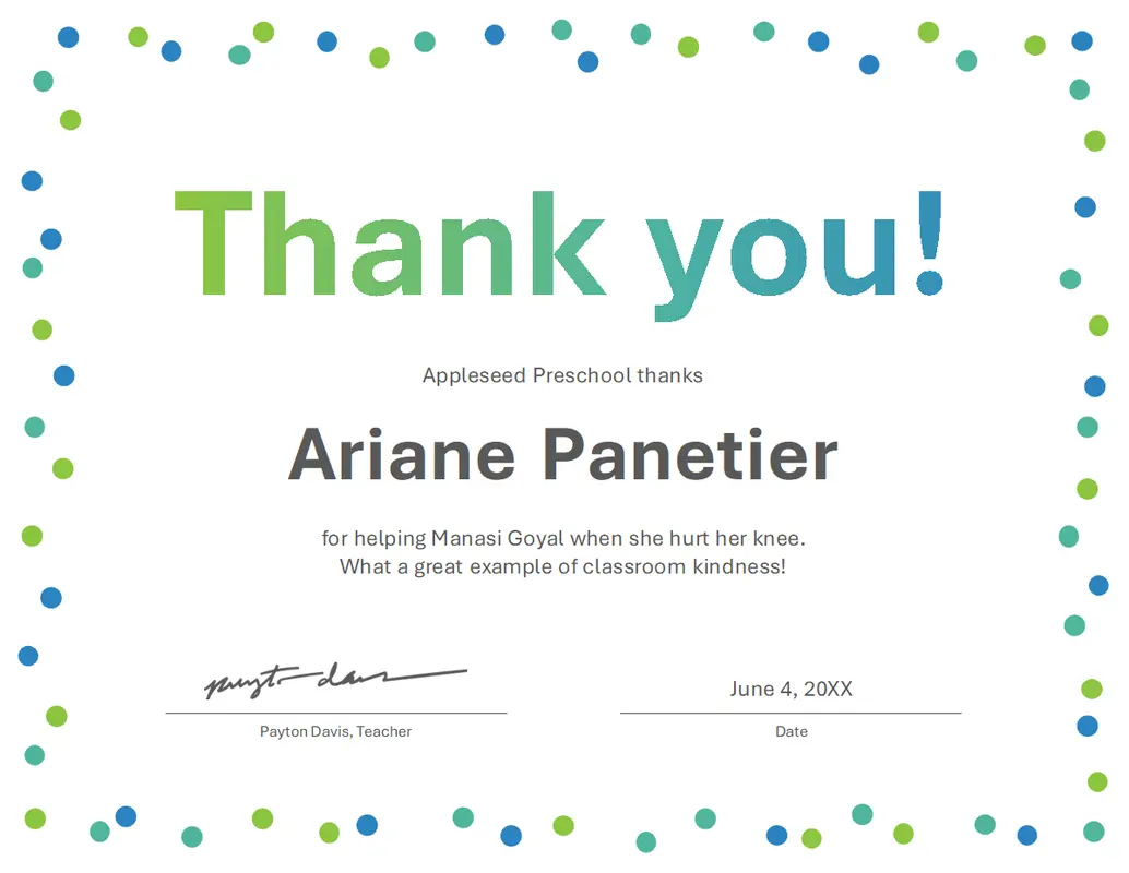 Confetti thank you certificate  blue modern-simple