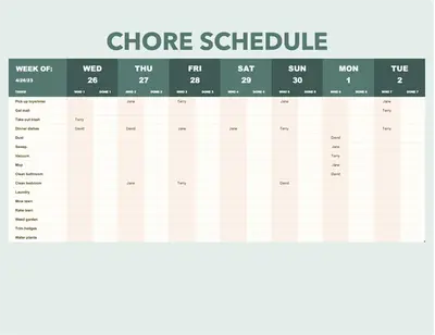 Chore schedule green modern bold