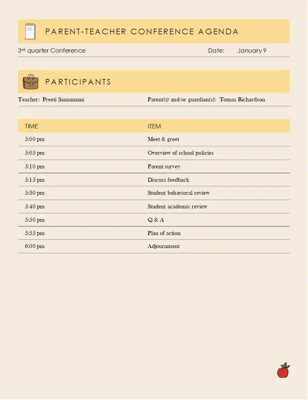 PTA agenda yellow modern simple