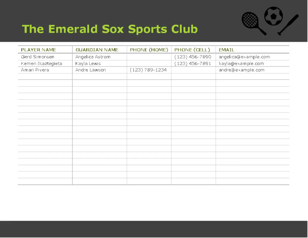 Contact list for youth sports gray modern simple