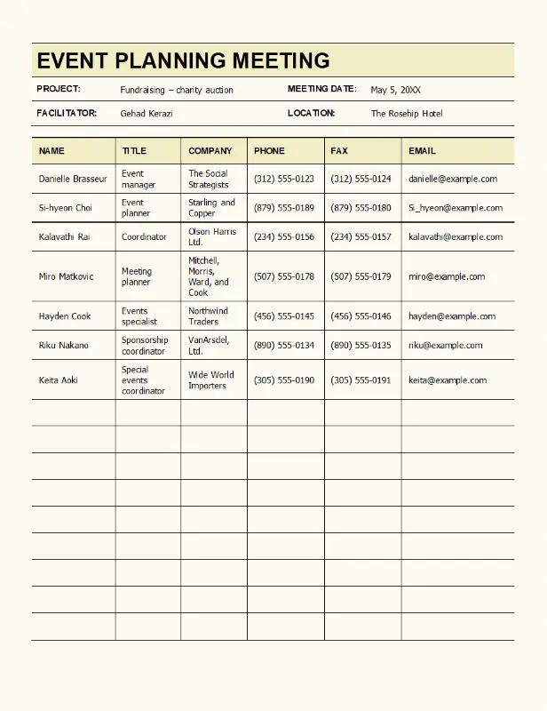 Meeting sign-in sheet yellow modern simple