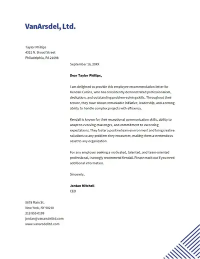 Corporate recommendation letter blue modern geometric linear