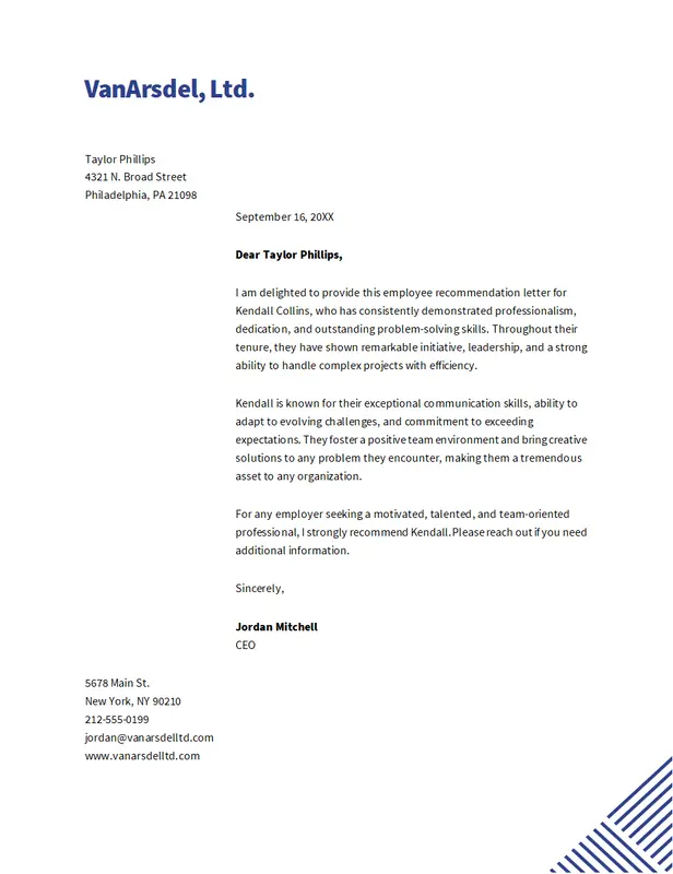 Corporate recommendation letter blue modern geometric linear