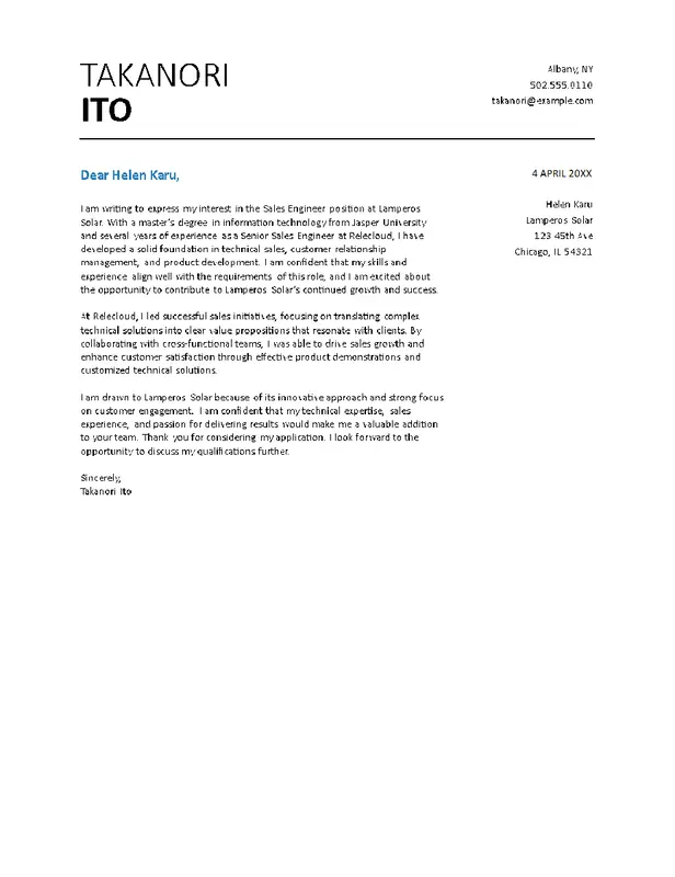 Basic sales cover letter modern-bold