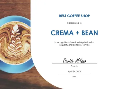 Best coffee shop award certificate modern simple