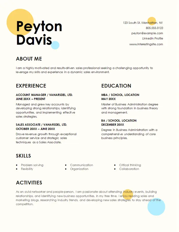 Creative sales resume modern simple