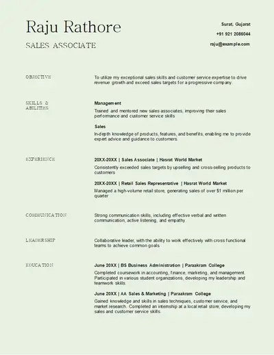 Simple sales resume modern simple