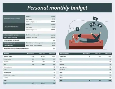 Personal monthly budget spreadsheet green modern-simple