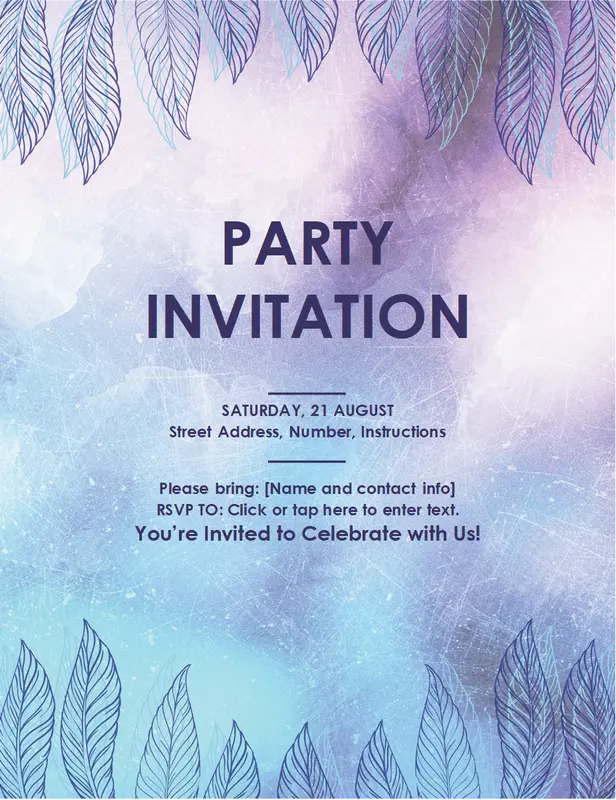 Party invitation flyer purple organic boho