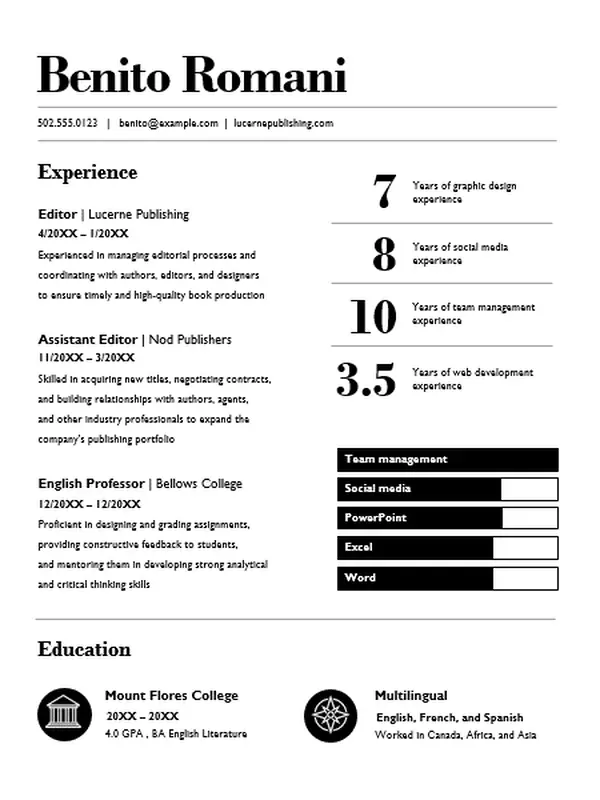 Numerical resume white modern bold